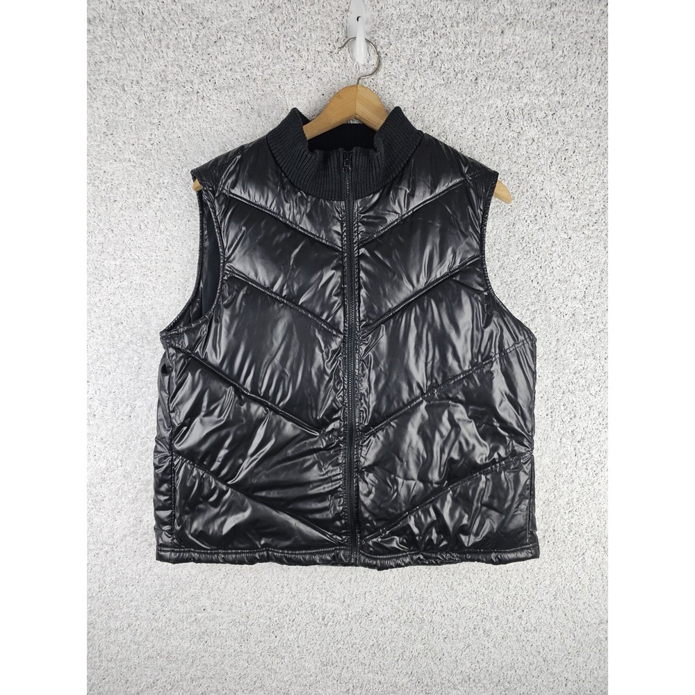 Old Navy 2000s Y2K Black Puffer Vest Womens 2XL Zip Quilted Fleece Lined Heavy